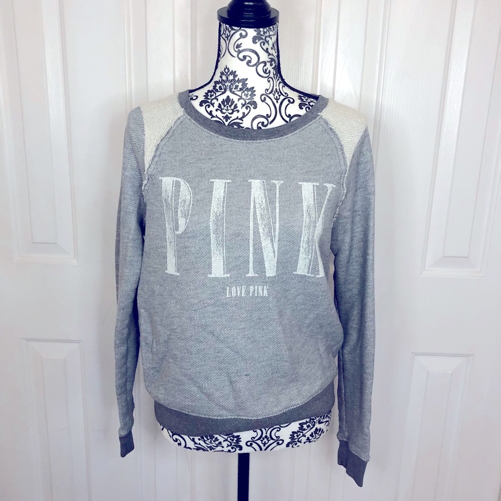 Pink Victoria’s Secret gray spell out pullover sweatshirt